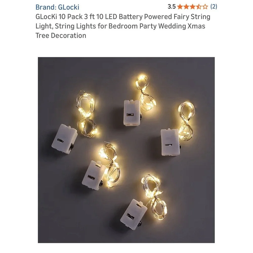 10 Pack 6.6ft 20 LEDs Battery‎ Operated Mini LED Copper Wire String Fairy Lights